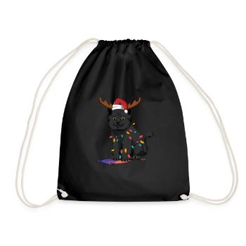 Reindeer Black Cat Christmas Lights Funny - Drawstring Bag - black - Front