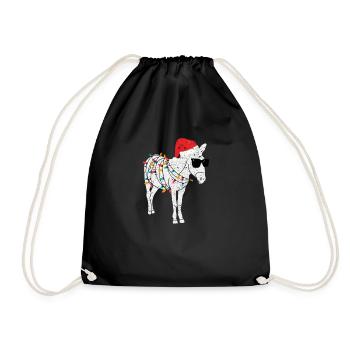 Weihnachtsmann Esel Weihnachtsbaum Lichter Lustig - Turnbeutel - Schwarz - Vorne
