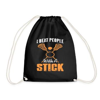 I Beat People With A Stick Funny Lacrosse Tea - Drawstring Bag - black - Front
