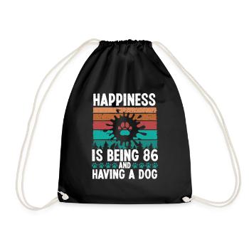 86 Year Old Happiness Dog Dad 86 Birthday Dog Mom - Drawstring Bag - black - Front