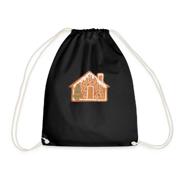 Christmas Gingerbread Man House Funny Xmas Gingerbread - Drawstring Bag - black - Front