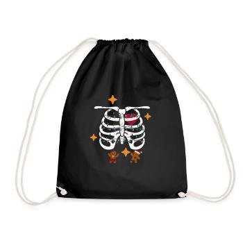 Skeleton Heart Rib Cage X-Ray Gingerbread Christmas - Drawstring Bag - black - Front