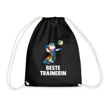 Volleyball Trainerin Einhorn - Lustiges Volleyball - Turnbeutel - Schwarz - Vorne