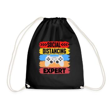 Social distancing expert funny gaming shirt - Drawstring Bag - black - Front