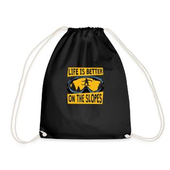 Life is better on the slopes winter sports snowboard - Drawstring Bag - black - Front