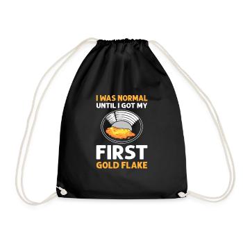 I have my first gold flake. Gold panning. - Drawstring Bag - black - Front