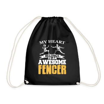 My Heart Belongs To An Awesome Fencer Cool Retro - Drawstring Bag - black - Front