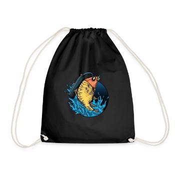 Fisch Geschenk Tauchen Karpfen Zander Angeln - Turnbeutel - Schwarz - Vorne