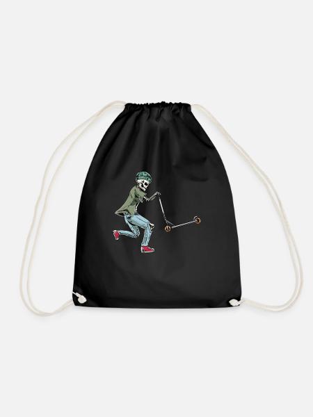 Skelett Scooter-Roller Halloween Kickroller - Turnbeutel - Schwarz