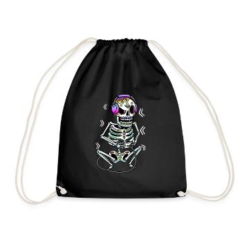 Gamer Costume Skeleton Halloween Dia De Los Muertos - Drawstring Bag - black - Front