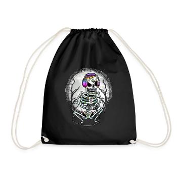 Gamer Costume Skeleton Halloween Dia De Los Muertos - Drawstring Bag - black - Front