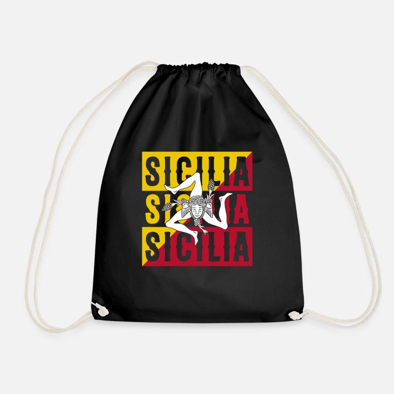 Sicily flag Sicily Palermo Italy - Drawstring Bag - black