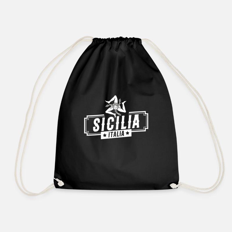 Sicily flag Sicily Palermo Italy - Drawstring Bag - black