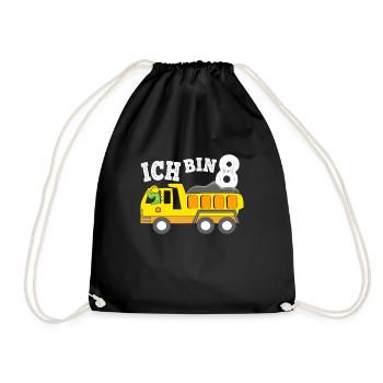 8 Jahre Jungen Geburtstagsgeschenk Dino Kipplaster - Turnbeutel - Schwarz - Vorne
