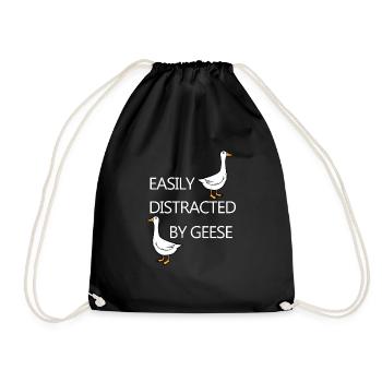 Distracted by Geese Cute Goose Funny Quote - Drawstring Bag - black - Front