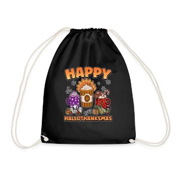 Hallothanksmas Coffee Latte Halloween Christmas - Drawstring Bag - black - Front