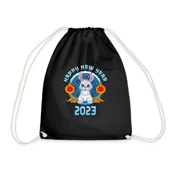 Cute Rabbit Happy Chinese Lunar New Year - Drawstring Bag - black - Front