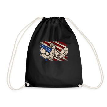 Arm Wrestling USA Flag Armwrestling Sport Power - Drawstring Bag - black - Front