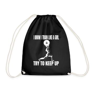 Fitness Woman Muscle Training Girl Bodybuilder - Drawstring Bag - black - Front