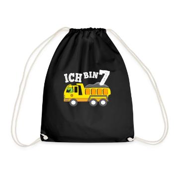 7 Jahre Jungen Geburtstagsgeschenk Dino Kipplaster - Turnbeutel - Schwarz - Vorne