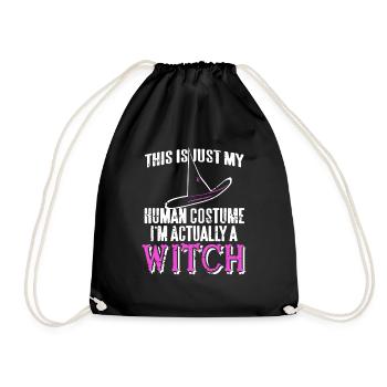Funny Retro Halloween My Human Costume I'm A Witch - Drawstring Bag - black - Front