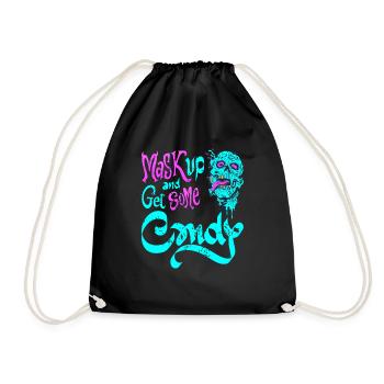 Mask Up & Get Some Candy Retro Halloween Zombie - Drawstring Bag - black - Front
