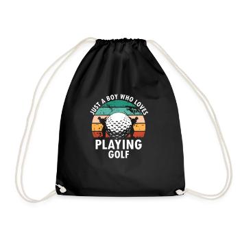 Just A BOY Who Loves Playing Golf Retro Golfer - Drawstring Bag - black - Front