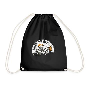 Trick or beer Halloween skeleton funny - Drawstring Bag - black - Front