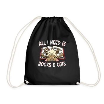 All I Need Is Books And Cats Reader Funny Cats - Drawstring Bag - black - Front
