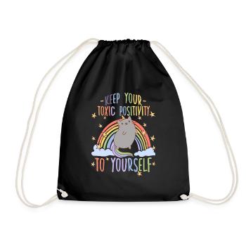 Cynical Anti Rainbow Motif Cat Owner - Drawstring Bag - black - Front