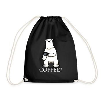 Polar Bears and Coffee Lazy Office Monday Tired - Drawstring Bag - black - Front