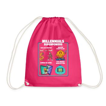 Funny Millennial Nerdy Old Skool Hobbies Cartoon - Drawstring Bag - fuchsia - Front