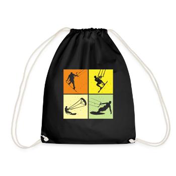Kite Surfing, Kite Board, Lifestyle Vintage Design - Drawstring Bag - black - Front