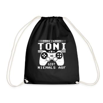 Toni Gaming Konsole PC Gamer Geschenk - Turnbeutel - Schwarz - Vorne