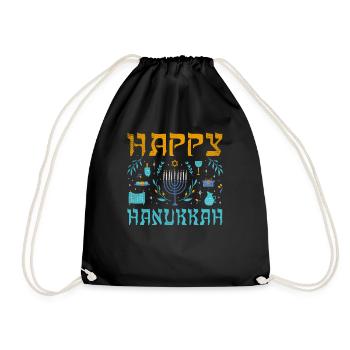 Jewish Christmas Happy Hanukkah Pattern - Drawstring Bag - black - Front