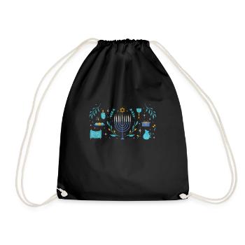 Ornaments Jewish Christmas Jew Hanukkah Elements - Drawstring Bag - black - Front