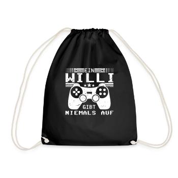 Willi Gaming Konsole PC Gamer Geschenk - Turnbeutel - Schwarz - Vorne