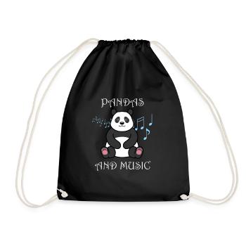 Lustiger Panda und Musiknoten Musiker Eucalyptus - Turnbeutel - Schwarz - Vorne