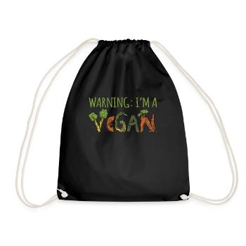 Word Vegetable Vegetarian Warning Vegan - Drawstring Bag - black - Front