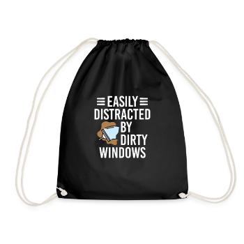 Easily Distracted By Dirty Windows, window cleaner - Drawstring Bag - black - Front