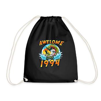 Awesome since 1994. Angel, Angler's birthday - Drawstring Bag - black - Front
