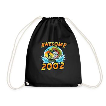 Awesome since 2002. Angel, Angler's birthday - Drawstring Bag - black - Front