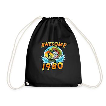 Awesome since 1980. Angel, Angler Geburtstag - Turnbeutel - Schwarz - Vorne