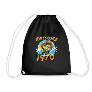 Awesome since 1970. Angel, Angler's birthday - Drawstring Bag - black - Front