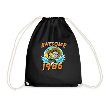 Awesome since 1986. Angel, Angler's birthday - Drawstring Bag - black - Front