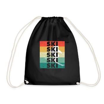 Ski Retro Vintage Skiing Silhouette Skier - Drawstring Bag - black - Front