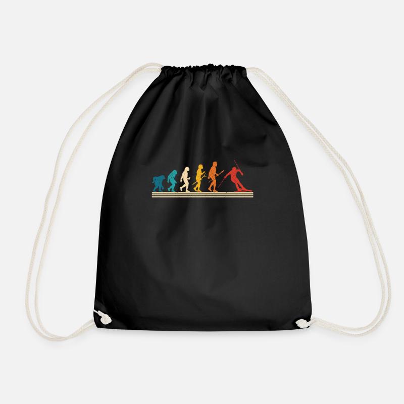 Skiing Human evolution Funny skis - Drawstring Bag - black