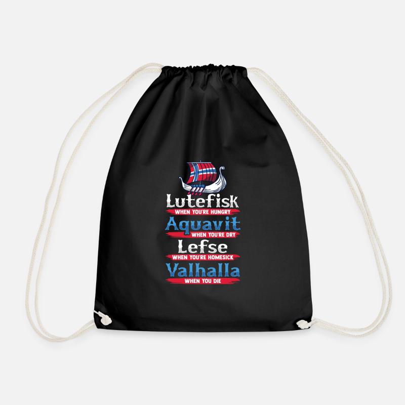 Lutefisk Aquavit Lefse Valhalla Entwurf - Turnbeutel - Schwarz