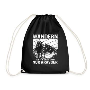 Wandern ist wie spazieren, nur krasser - Wanderer - Turnbeutel - Schwarz - Vorne