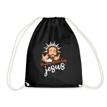 Cute Christmas December 2022 Happy Birth Jesus - Drawstring Bag - black - Front